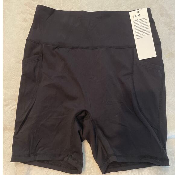 NEW BRXL Women's No Front Seam High Waist 5" Biker Shorts Large Black High Rise - Picture 5 of 11